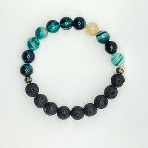 Green Agate and Lava Bead Bracelet | Evolve Mala | Small